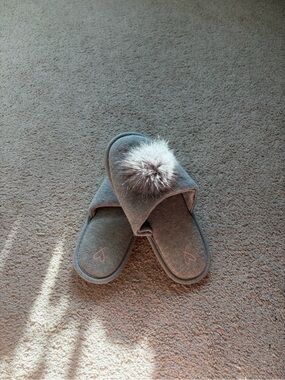 Victoria's Secret Grey Pom-Pom Slide Slippers